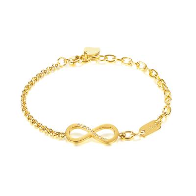 China FASHIONABLE Gold Tone Zirconia Factory Price Stainless Steel Infinity Heart Bangle Jewelry Collection Bracelet for sale