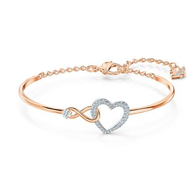 China FASHIONABLE Rose Gold Tone Zircon Paved Bangle Cuff Jewelry Gift Sterling Silver S925 Infinity Heart Bangle Jewelry Collection for sale