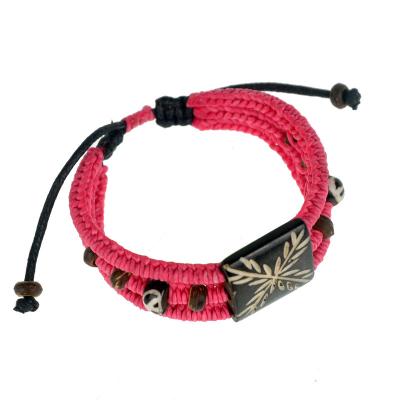 China Wholesale Adjustable FASHIONABLE Leather Rope Chain Bracelet Natural Beef Bone Charms Woven Pattern Rope Chain Bead Braided Bracelet for sale