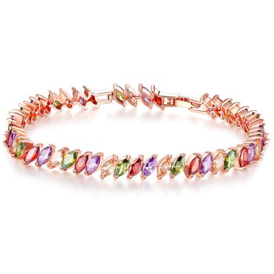 China New Trendy Trendy Rose Gold Zircon Crystal Style Anti Allergy Multicolor Leaf Bracelet for sale