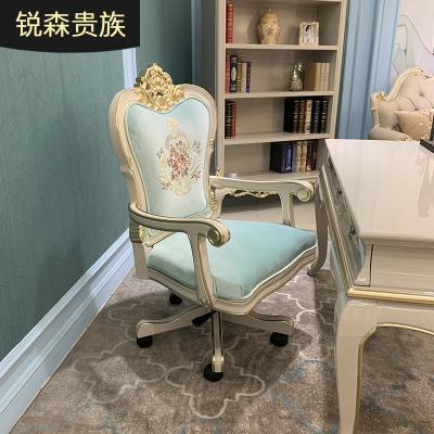 China MO LAN European Solid Wood Office Chair Luxury Carved Lifting Cloth Turning Single Book Chair for sale