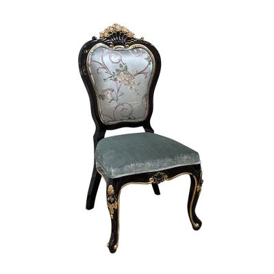 China Luxury EUROPEAN MO LAN Europeandining Chair Embroidery Fabric Soft Art Chair All Solid Wood Carving Dining Chair Set for sale