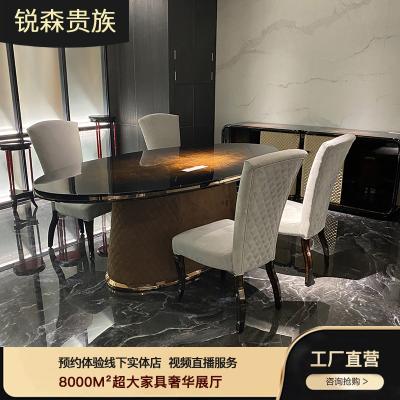 China MO LAN Italian light post-modern restaurant luxury western oval long table and chair combination can be customized for sale