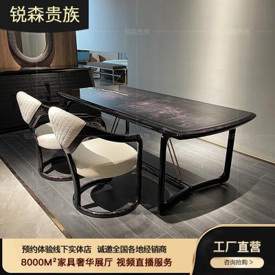 China MO LAN Light Solid Wood Dining Tables and Chairs Parquet Veneer Large Dining Table Postmodern Luxury Italian Villa Restaurant for sale