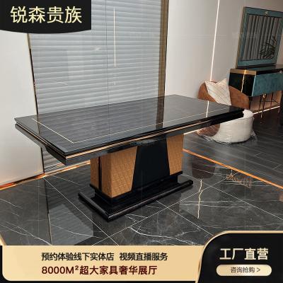 China Post-modern light luxury Italian style 6 people port villa MO LAN long dining table and chair combination for sale