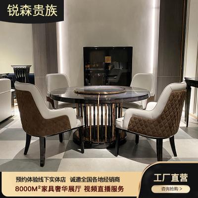 China MO LAN Italian simple post-modern light luxury bonded wooden leather with round table and turntable chair combination for sale