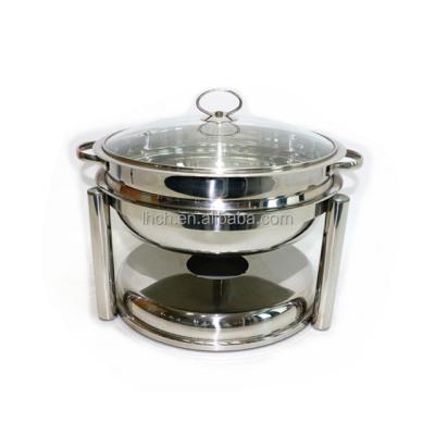 China 55-CD002 Diameter 28cm Stainless Steel Chafing Dish Food Warmer For Buffet, Lid Glass Serving Dish With Stand Dia.28cm for sale