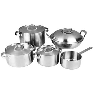 China 5pcs Sustainable European American Style Casserole Cookware Set Tri Fold Stainless Steel Straight Cookware Set For Induction Nonstick Cooker for sale