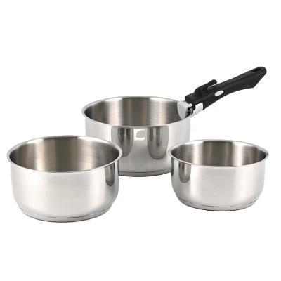 China Sustainable 3pcs Saucepan 16/18/20 Cm With Detachable Handle 304 Material Removable Handle for sale