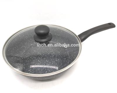 China General use for wholesale gas and induction cooker 24/26/28 cm marble forged alum deep frying pan with lid for sale