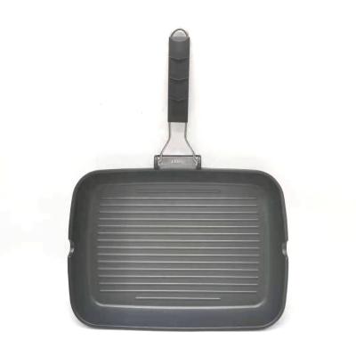 China Sustainable Cast Aluminum Grill Pan With Foldable Handle for sale