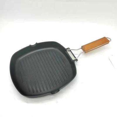 China Sustainable Cast Alumium Grill Pan With Foldable Handle for sale