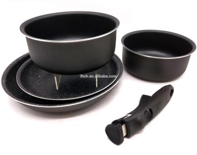 China Hotsale Sustainable Aluminum Cookware Set With Removable Handle for sale