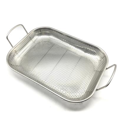 China Corrosion Resistance Perforated Rectangular Stainless Steel BBQ Roasting Pan Grill Basket for sale