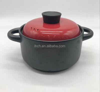 China Sustainable Explosion Proof Casserole With Ceramic Lid Ceramic Soup Pots With Two Handles for sale