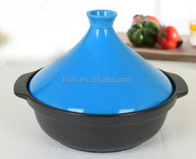 China Sustainable Flame Proof Moroccan Tagine / Tagine Pot With Colored Stoneware Cone Shaped Lid for sale