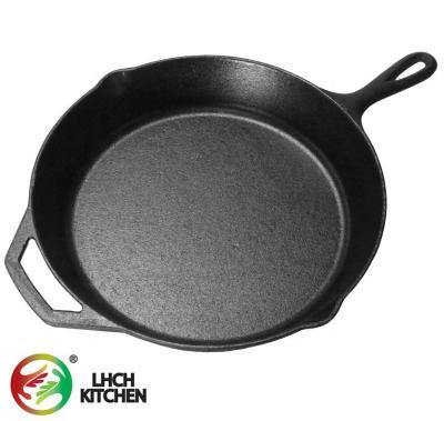 China Easily Cleaned Round Pre-Seasoned Cast Iron BBQ Fry Pan With Help for sale