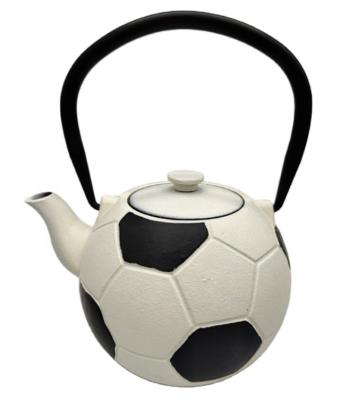 China 0.65L Football Shape Cast Iron Porcelain Enamel Tea Kettle Sustainable Football Shape With Stainless Steel Strainer for sale