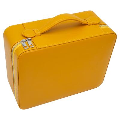 China Wholesale Simple Modern Classic Jewelry Organizer Case Yellow Suitcase Leather Jewelry Storage Box For Women for sale