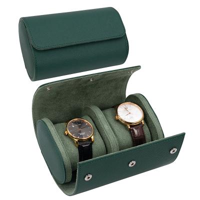 China Watch Collect 2 Slots Factory Custom Logo Leather Portable Travel Watch Box Roll Te koop