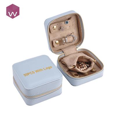 China Wholesale Recyclable Zipper Jewelry Organizer Case Travel Portable Leather Jewelry Box Small Te koop