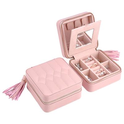 China Wolf Small Pink Recyclable PU Jewelry Gift Box Rings Earrings Necklace Leather Accessories Travel Case for sale