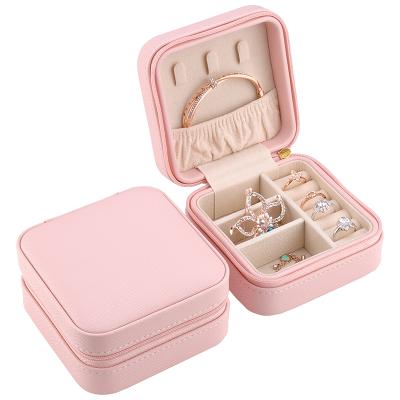 China Hot Sale Portable Jewelry Storage Case PU Recyclable Leather Small Travel Jewelry Boxes for sale