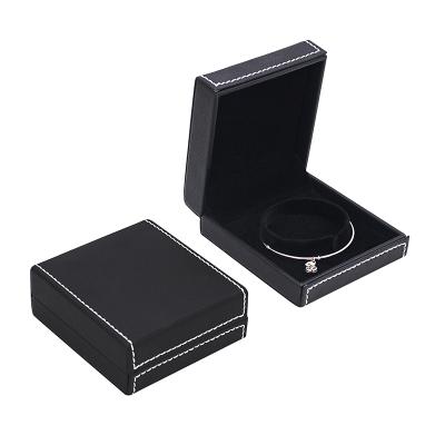 China Custom Luxury PU leather+Plastic Jewelry Packaging Boxes Elegant Black PU Leather Bracelet Jewelry Packing Box for sale