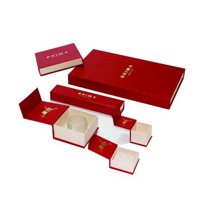 China Handmade Custom Luxury Cardboard Satin Gift Packaging Set Magnetic Jewelry Box Paper With Logo for sale