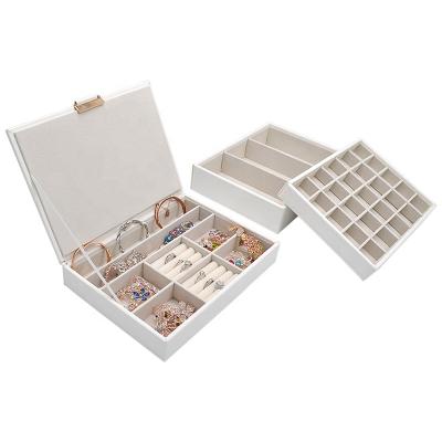 China Recyclable Wholesale Luxury 3 Layers Jewelry Display Storage Leather Carrying Case Jewelry Tray for sale