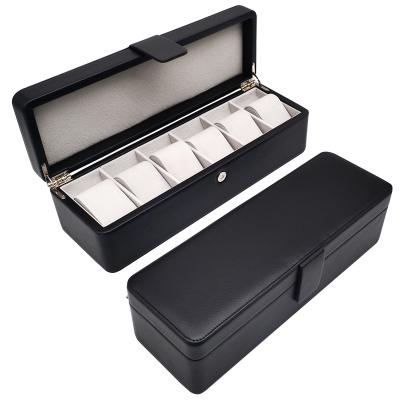 China High-end Men's Watch Leather Watch Storage Box Case 6 Slots Wooden Organizer Watch Storage Box for sale