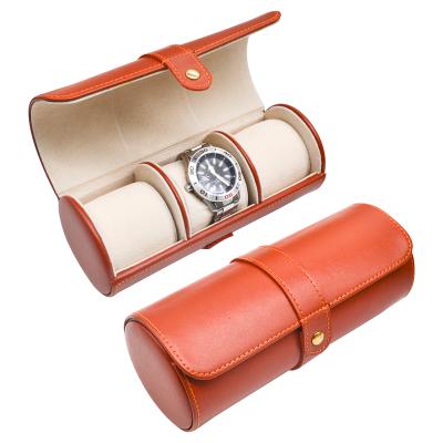 China Watch Collect Customized Logo Watch Bracelets Case Leather Travel Case Watch Roll For 3 Watches for sale