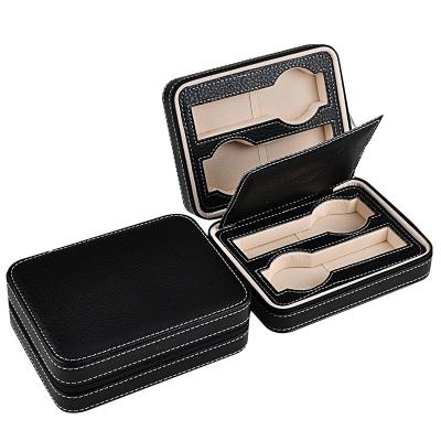 China Watch Collect Customized Black 4 Slot Apple Travel Watch Case Cases For Zipper Gift Leather Watch Boxes for sale