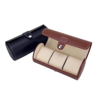 China Watch Collect Custom 3 Slot Black Travel Watch Box Case Portable Apple Luxury PU Leather Watch Roll for sale