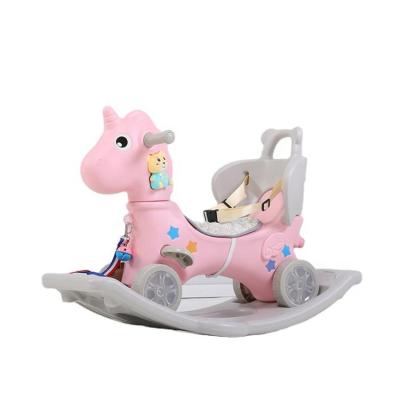 China Best Safe Selling Will Shine Unicorn Baby Indoor Multifunction Plastic Blue Toy Rocking Horse for sale