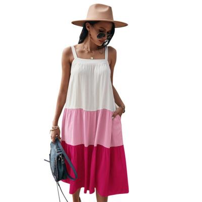 China Custom Women's Breathable Summer Colorful Layers Swing Causal Midi Rayon Suspender Beach Hohe Dress for sale