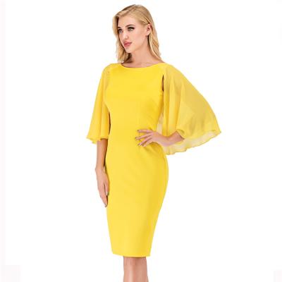 China European American Anti-wrinkle women summer dress women 2021 round neck chiffon sheath slim-fitting women casual dress pencil career dress for sale