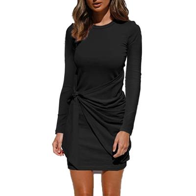 China New anti-static autumn winter tied ladies mid length long sleeve plus size dress for sale