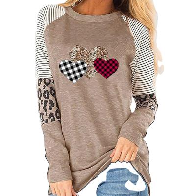 China 2022 Spring Women's New QUICK DRY Long Sleeve Valentine's Day Splicing Casual T-shirt Round Neck Loosen Top Clothes For Love for sale