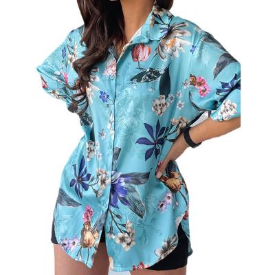 China Anti-pilling 2021 hot autumn new products ladies clothing fashion long sleeve lapel printed women's blouses and shirts for sale