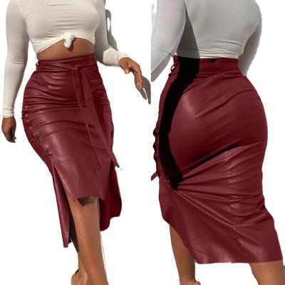 China Autumn Skirts Womens Midi Ankle Length Breathable Feminine Ladies Bud Elegant High Waist Skirt Winter Casual Leather Skirts for sale