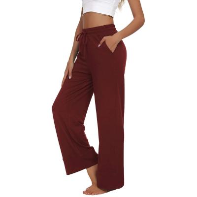 China 2021 Women's QUICK DRY High Leg Sports Gym Stretch Loose Pants Wide Leg Flare Wide Waist With Pocket Yoga Pants for sale