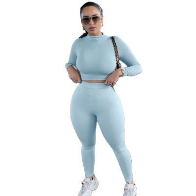 China QUICK DRY women long pants two-piece set women's casual crop top solid color tracksuit sweat suit ladies tracksuit two piece set for sale