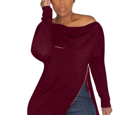 China Anti-Wrinkle Women Fashion One Shoulder Zipper Top Hoodie Plain Dyed Regular Sleeve No Hood Solid Pattern Long Casual for sale