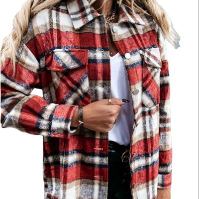 China New Arrival Winter Casual Warm Women's Autumn Pockets Shirt Breathable Plaid Fashion Coats Woolen Shirt for sale