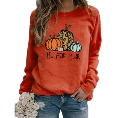 China Anti-wrinkle Women's Pumpkin Top Pattern Printing Round Neck Long Sleeve Ladies Raglan Sweater Hooded / Halloween Hat Collar Blouse for sale