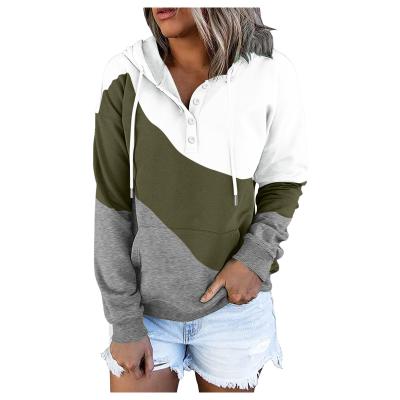 China Anti-wrinkle Autumn and Winter Fashion Women Plus Size Hoodie Split Color Long Sleeve Buttons Women's Hoodies and Sweatshirts for sale