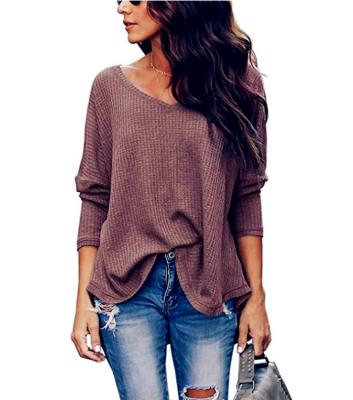 China Anti-pilling ladies blouse casual loose v-neck long sleeve sheath knitted sweater women's new style clothing for sale