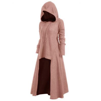 China Anti-Static Women Hooded Sweater Dresses Long Sleeve Vintage Medieval High-Low Edge Ribbed Sweatshirt Dress for sale