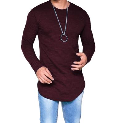 China Anti-wrinkle good quality factory o neck sleeve long casual solid men's shirts print custom made T-shirts women's clothing for sale